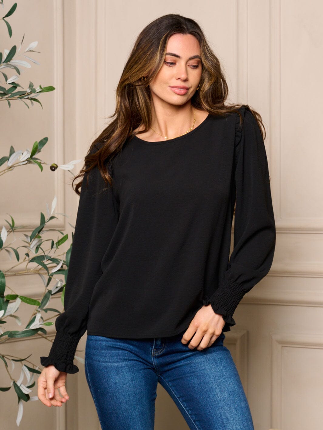 WOMENS LONG RUFFLE SLEEVE BLOUSE TOP