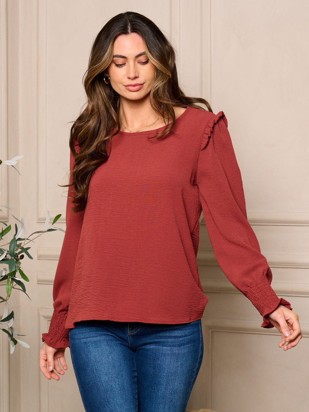 WOMENS LONG RUFFLE SLEEVE BLOUSE TOP