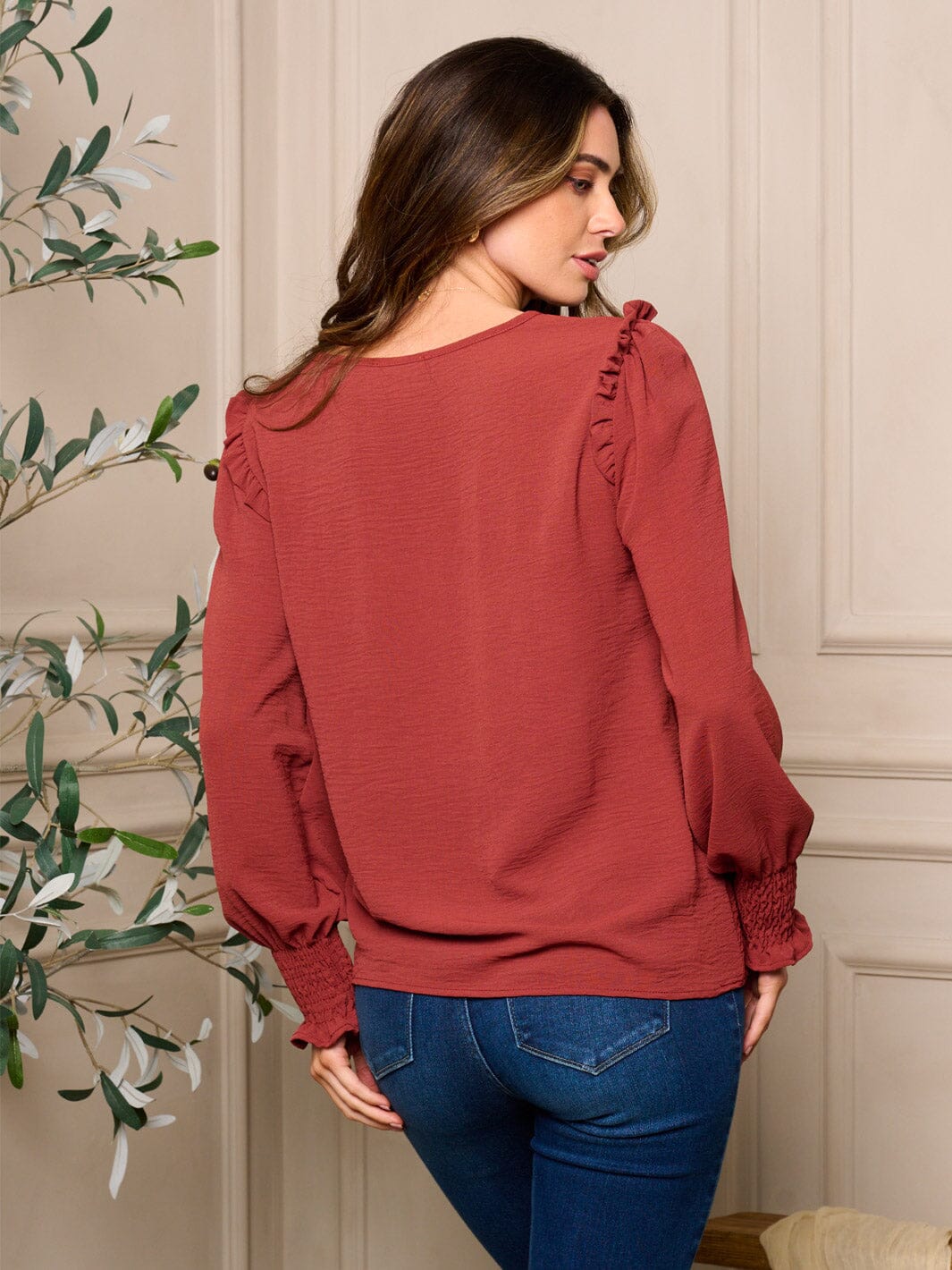 WOMENS LONG RUFFLE SLEEVE BLOUSE TOP