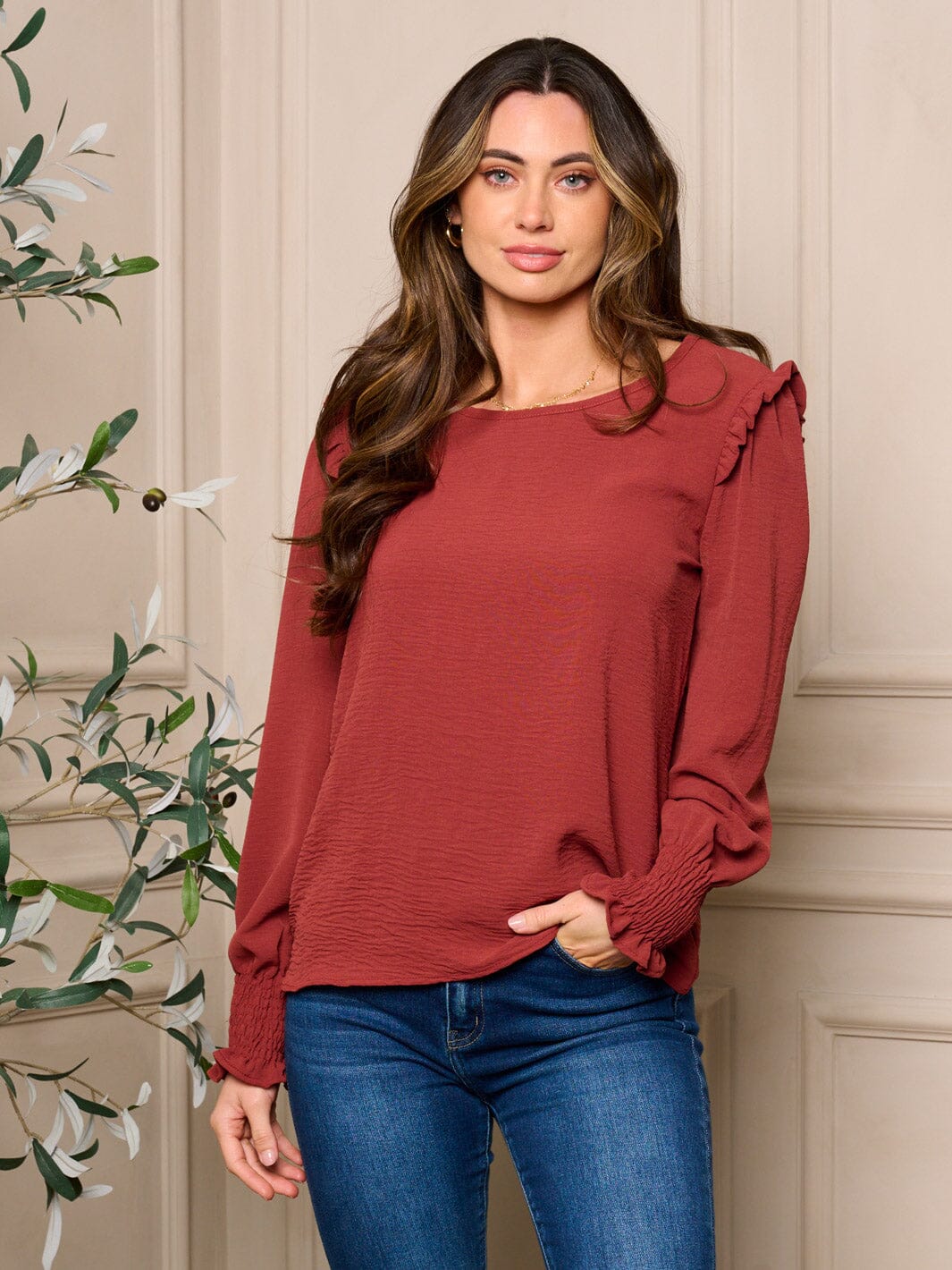 WOMENS LONG RUFFLE SLEEVE BLOUSE TOP