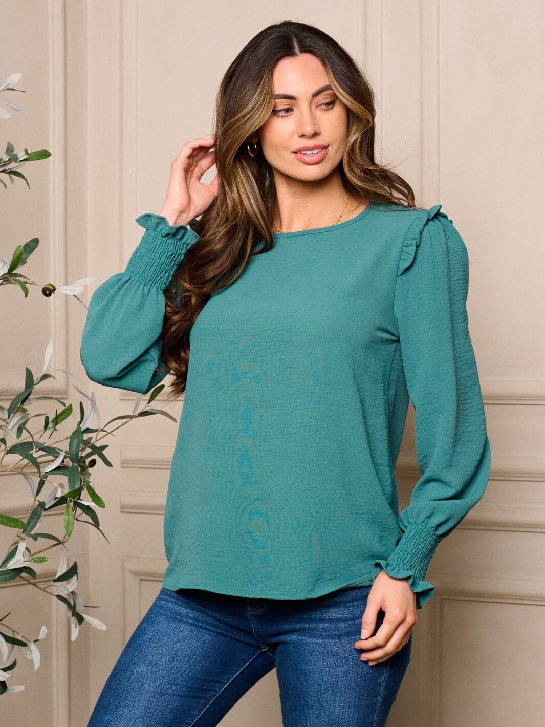 WOMENS LONG RUFFLE SLEEVE BLOUSE TOP