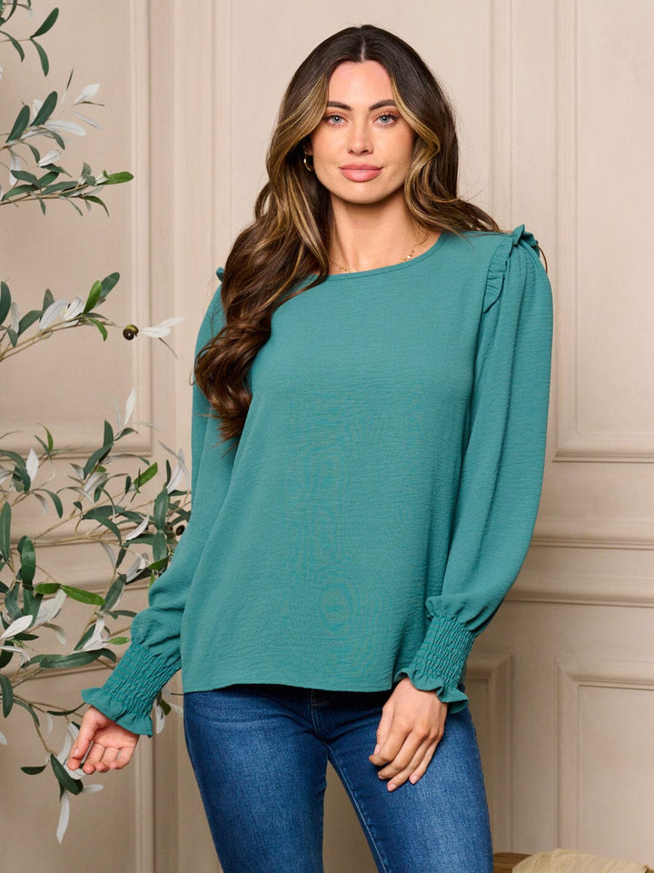 WOMENS LONG RUFFLE SLEEVE BLOUSE TOP