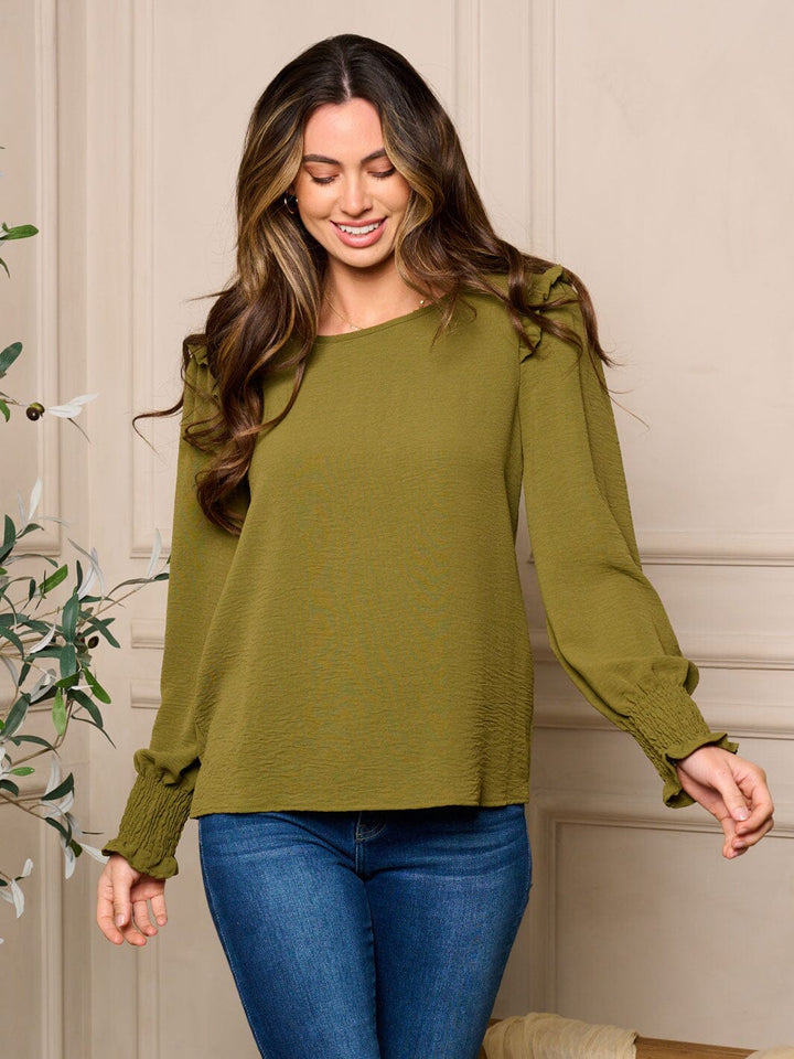 WOMENS LONG RUFFLE SLEEVE BLOUSE TOP