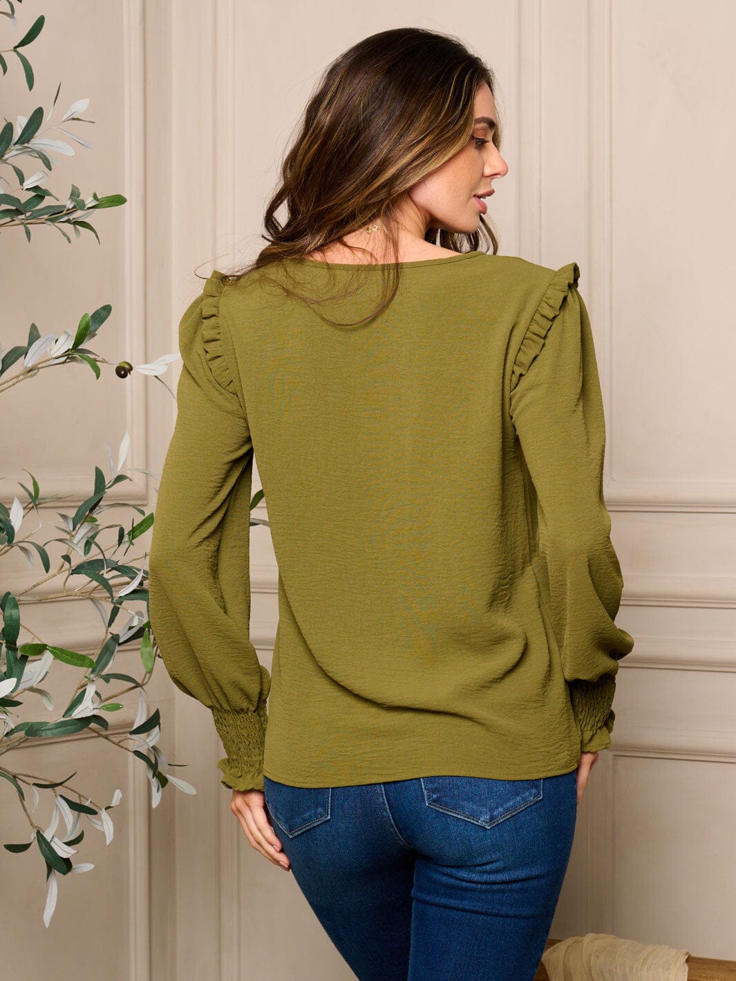 WOMENS LONG RUFFLE SLEEVE BLOUSE TOP