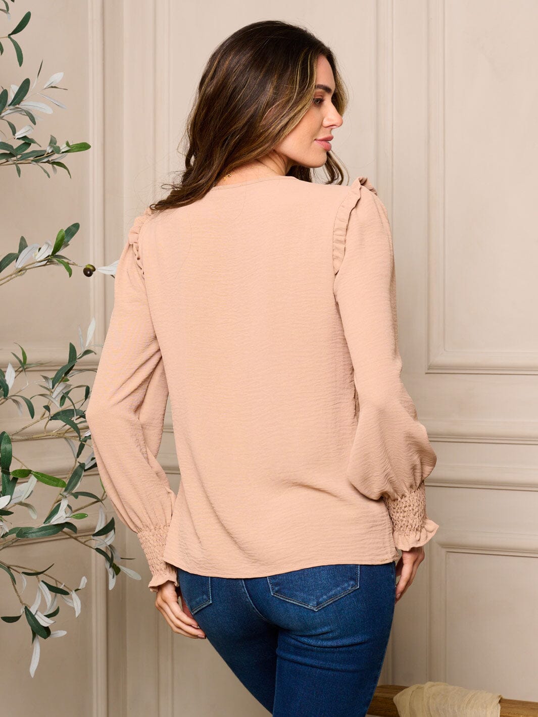 WOMENS LONG RUFFLE SLEEVE BLOUSE TOP