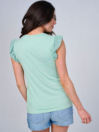 WOMEN'S RUFFLE SWISS DOTS SLEEVES SOLID BLOUSE