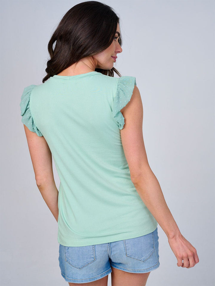 WOMEN'S RUFFLE SWISS DOTS SLEEVES SOLID BLOUSE