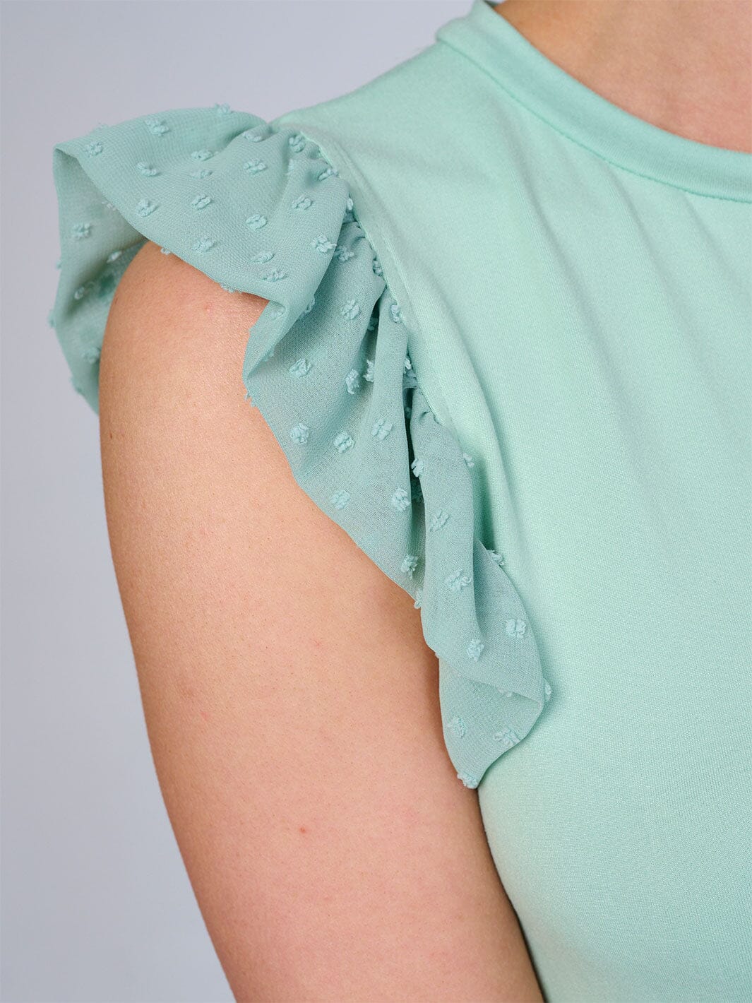 WOMEN'S RUFFLE SWISS DOTS SLEEVES SOLID BLOUSE