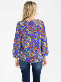 WOMEN'S LONG SLEEVE V-NECK MULTI PRINT BLOUSE