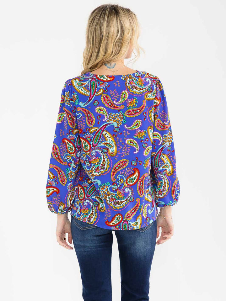 WOMEN'S LONG SLEEVE V-NECK MULTI PRINT BLOUSE