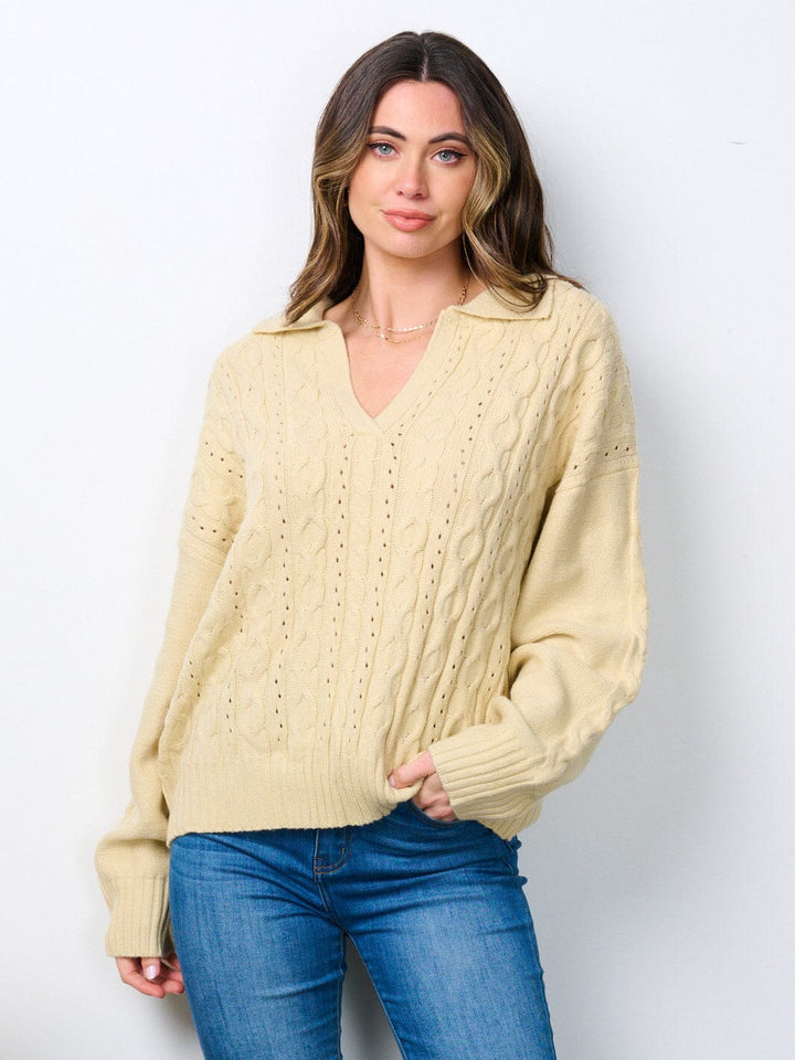 WOMEN'S LONG SLEEVE V-NECK DETAILED SWEATER