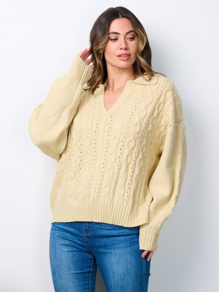 WOMEN'S LONG SLEEVE V-NECK DETAILED SWEATER