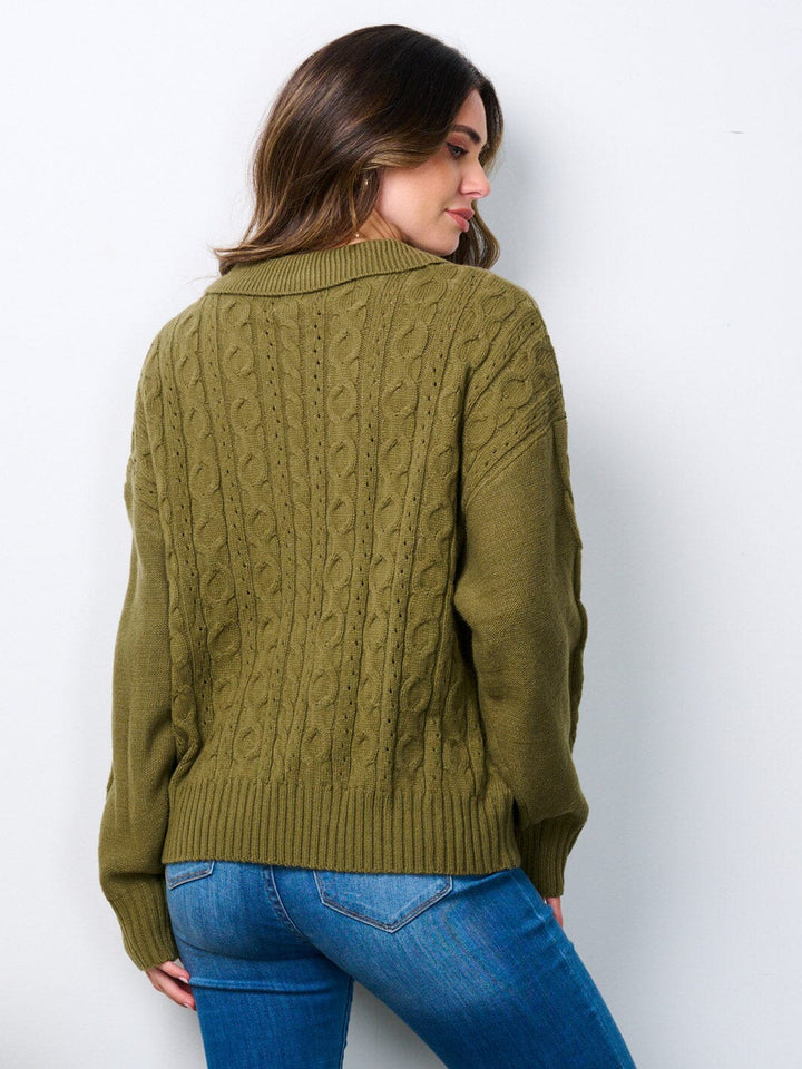 WOMEN'S LONG SLEEVE V-NECK DETAILED SWEATER