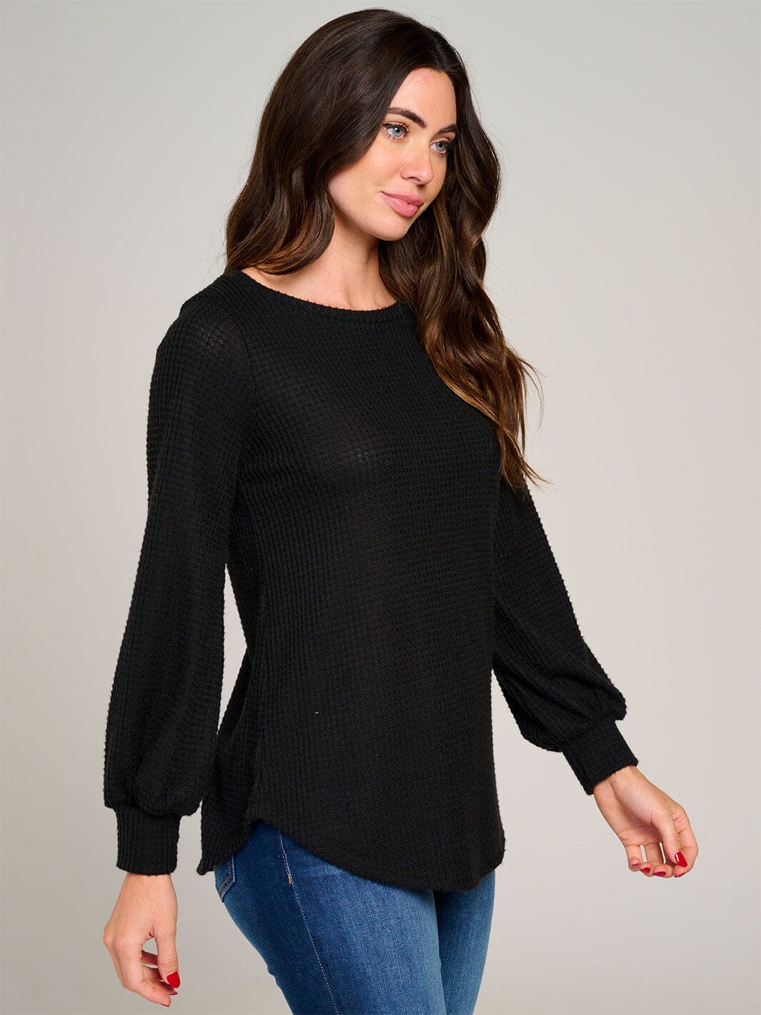 WOMEN'S LONG SLEEVE WAFFLE BLOUSE