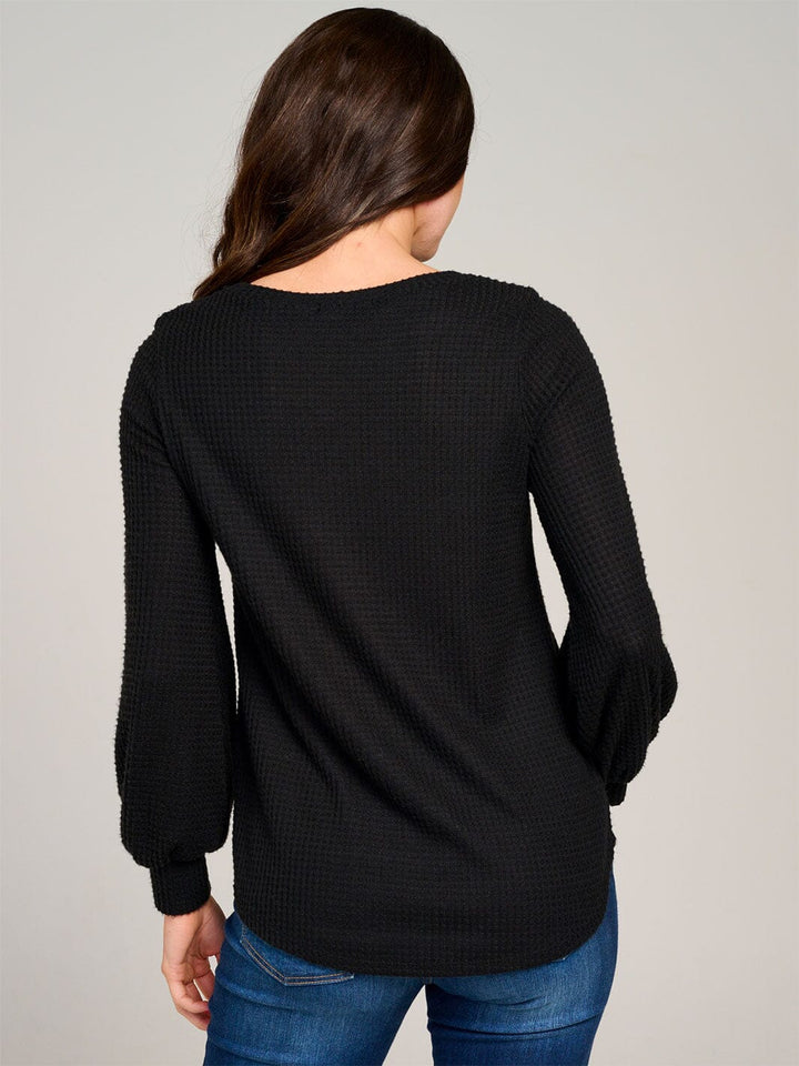 WOMEN'S LONG SLEEVE WAFFLE BLOUSE