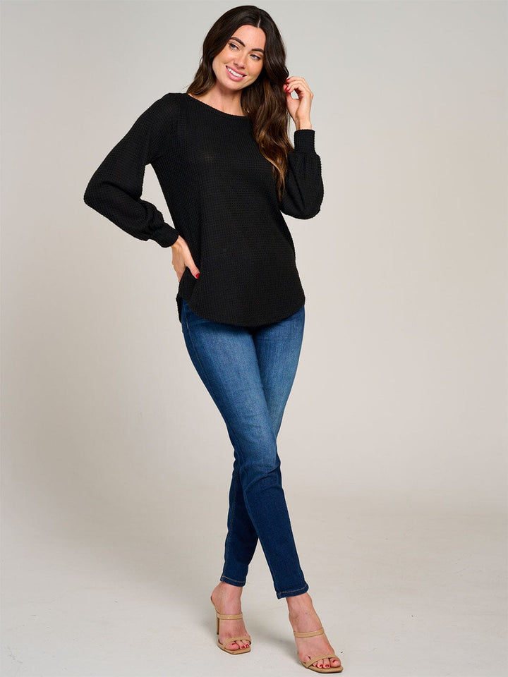 WOMEN'S LONG SLEEVE WAFFLE BLOUSE