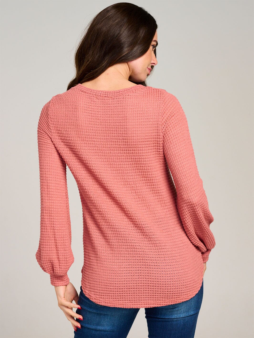 WOMEN'S LONG SLEEVE WAFFLE BLOUSE