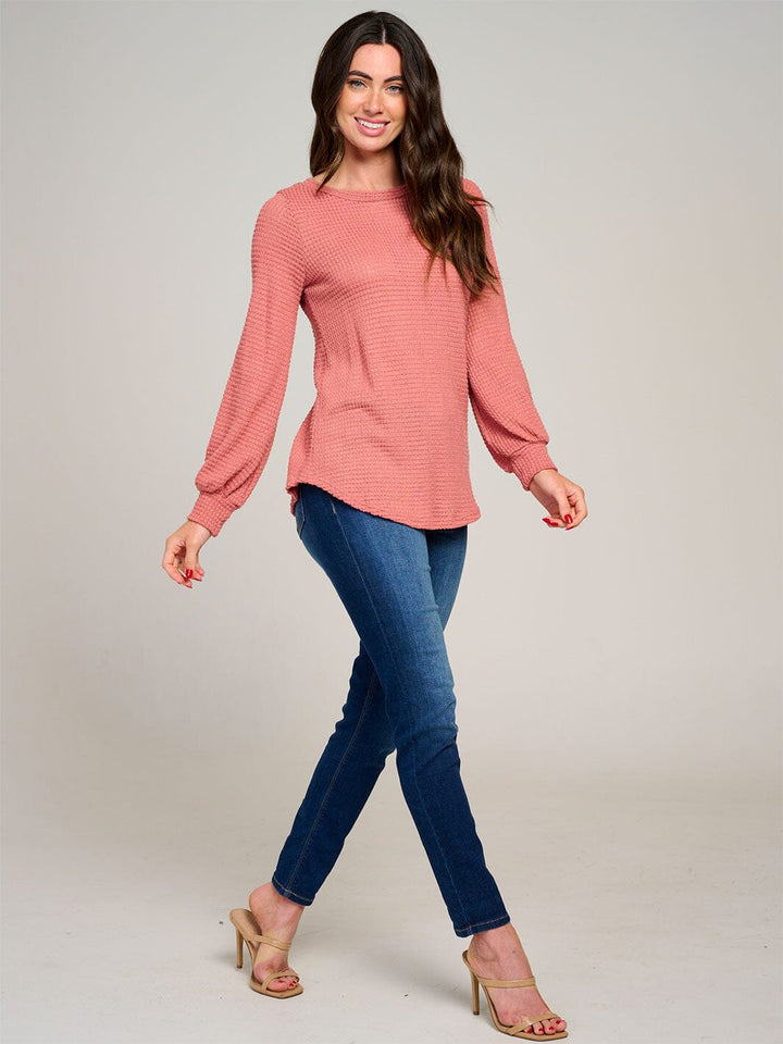 WOMEN'S LONG SLEEVE WAFFLE BLOUSE