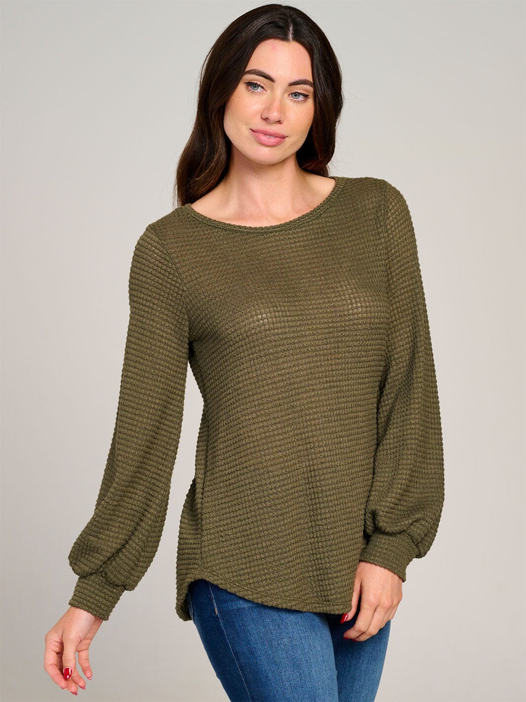 WOMEN'S LONG SLEEVE WAFFLE BLOUSE