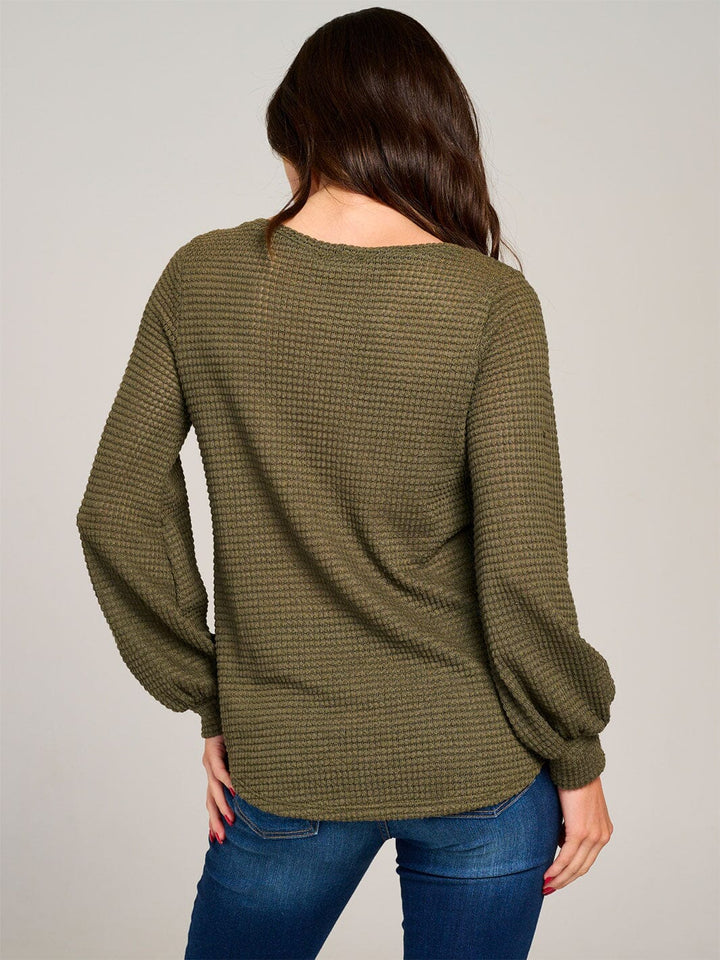 WOMEN'S LONG SLEEVE WAFFLE BLOUSE