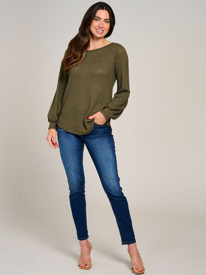 WOMEN'S LONG SLEEVE WAFFLE BLOUSE