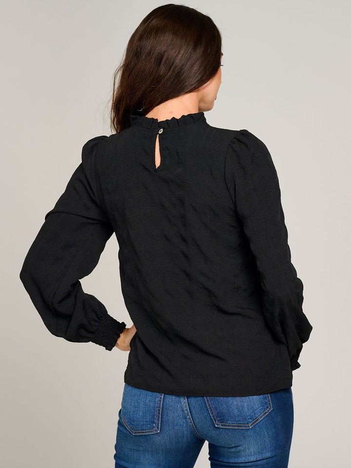 WOMEN'S LONG SLEEVE MOCK NECK RUFFLE DETAILED BLOUSE