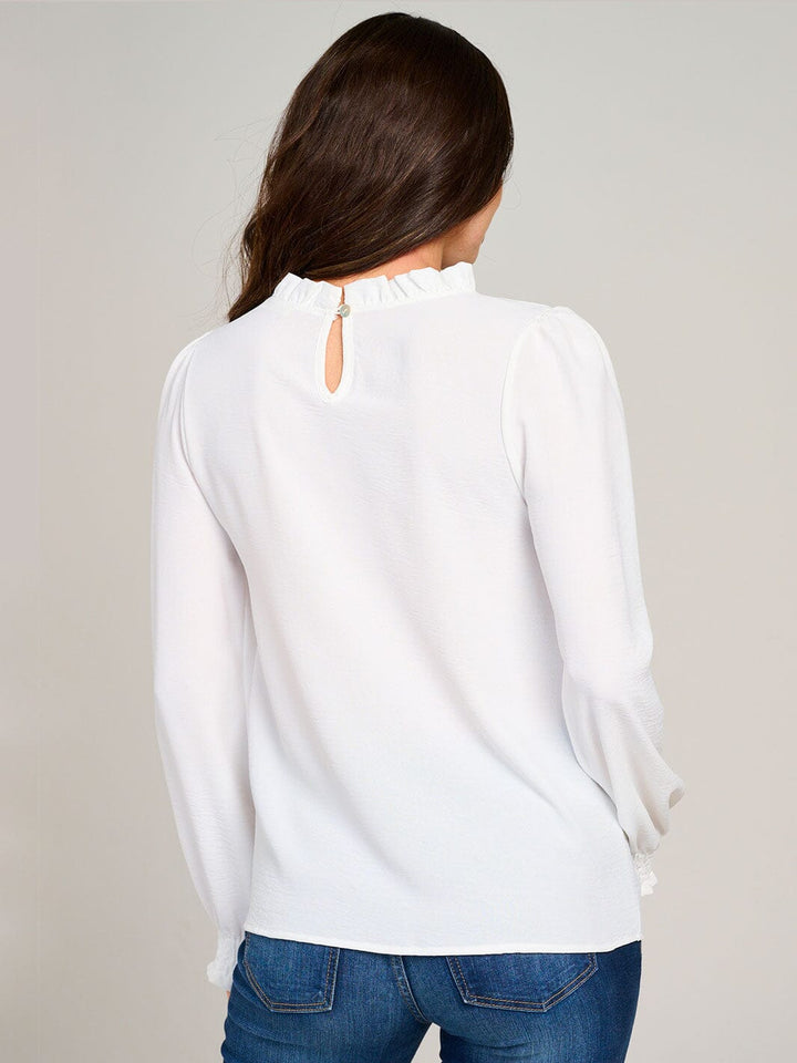 WOMEN'S LONG SLEEVE MOCK NECK RUFFLE BLOUSE