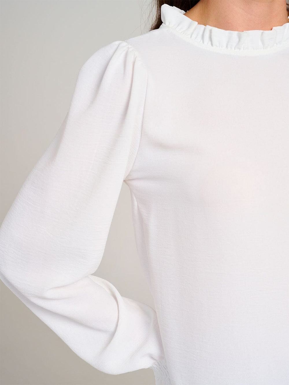 WOMEN'S LONG SLEEVE MOCK NECK RUFFLE BLOUSE