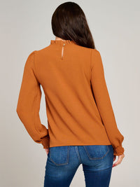 WOMEN'S LONG SLEEVE MOCK NECK RUFFLE BLOUSE