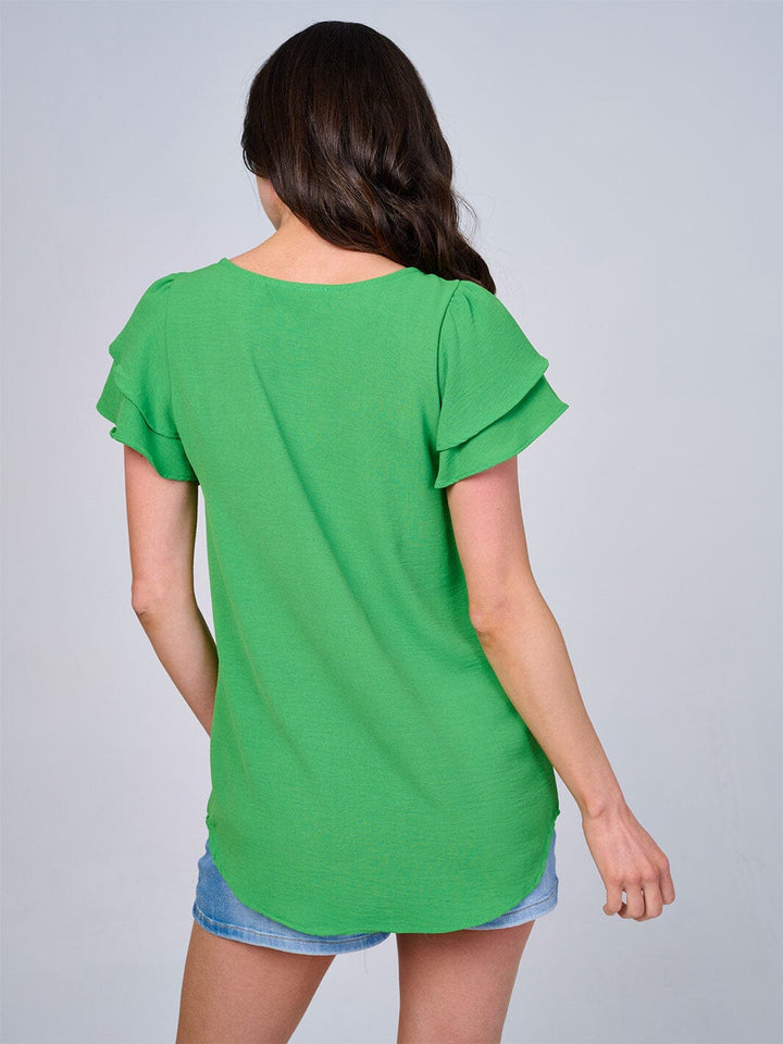 WOMEN'S SHORT RUFFLE SLEEVES SOLID BLOUSE