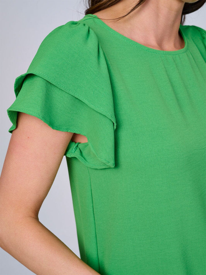 WOMEN'S SHORT RUFFLE SLEEVES SOLID BLOUSE
