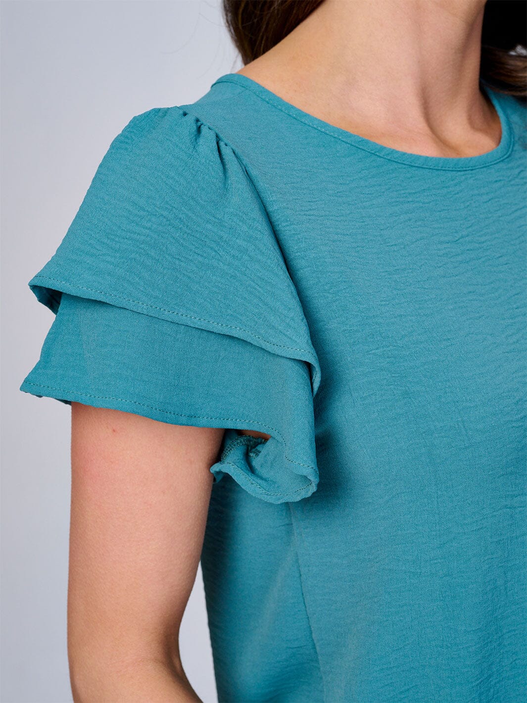 WOMEN'S SHORT RUFFLE SLEEVES SOLID BLOUSE