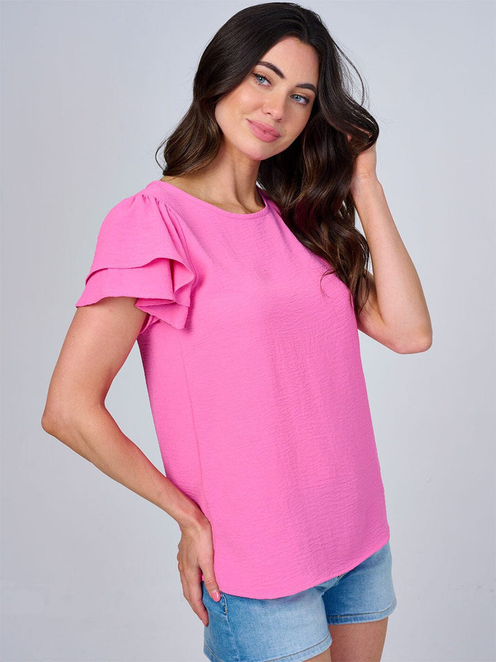 WOMEN'S SHORT RUFFLE SLEEVES SOLID BLOUSE