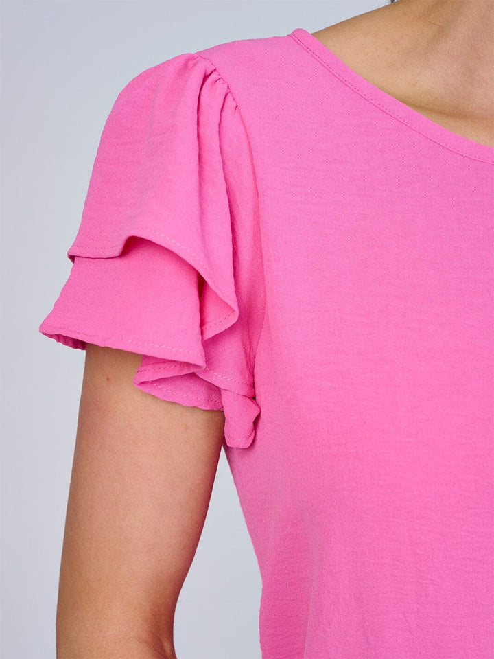 WOMEN'S SHORT RUFFLE SLEEVES SOLID BLOUSE