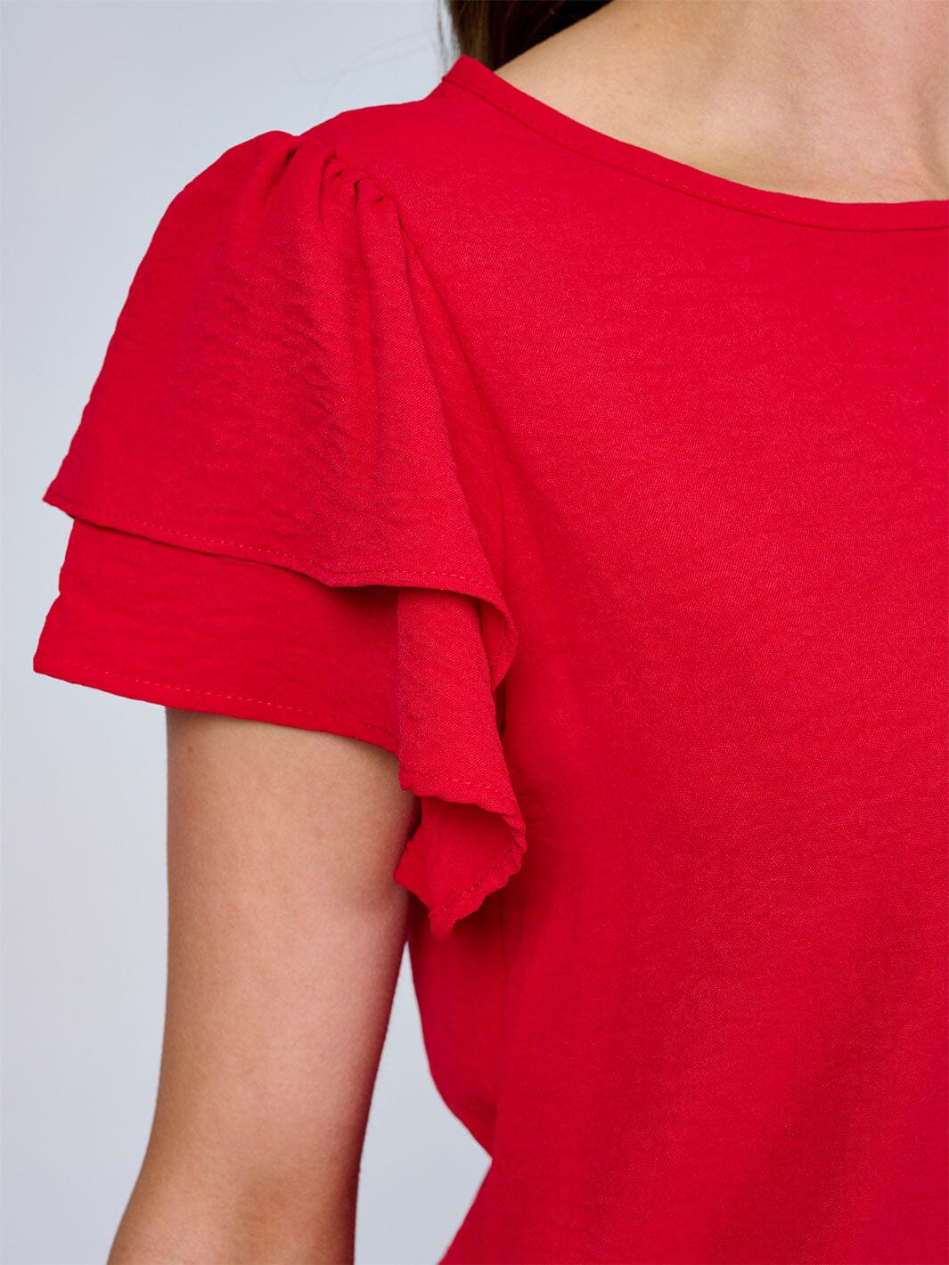 WOMEN'S SHORT RUFFLE SLEEVES SOLID BLOUSE