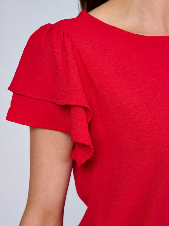 WOMEN'S SHORT RUFFLE SLEEVES SOLID BLOUSE