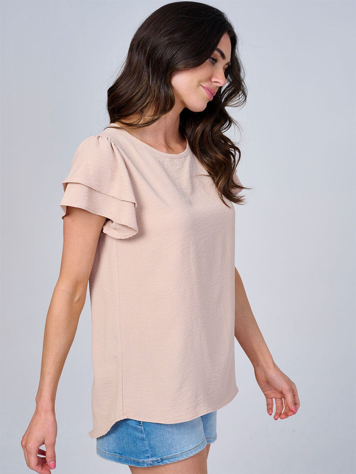 WOMEN'S SHORT RUFFLE SLEEVES SOLID BLOUSE