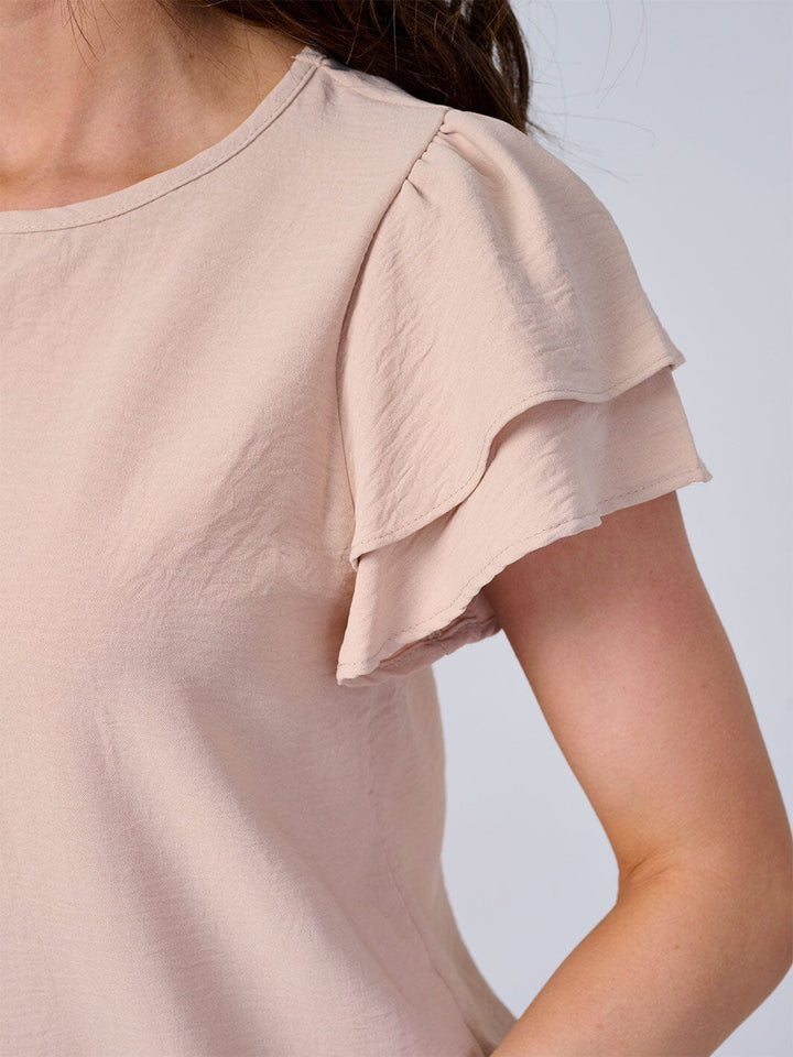 WOMEN'S SHORT RUFFLE SLEEVES SOLID BLOUSE