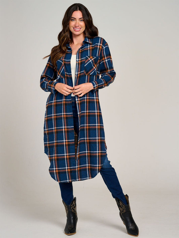 WOMEN'S LONG SLEEVE FRONT POCKET BUTTON UP PLAID SHIRT