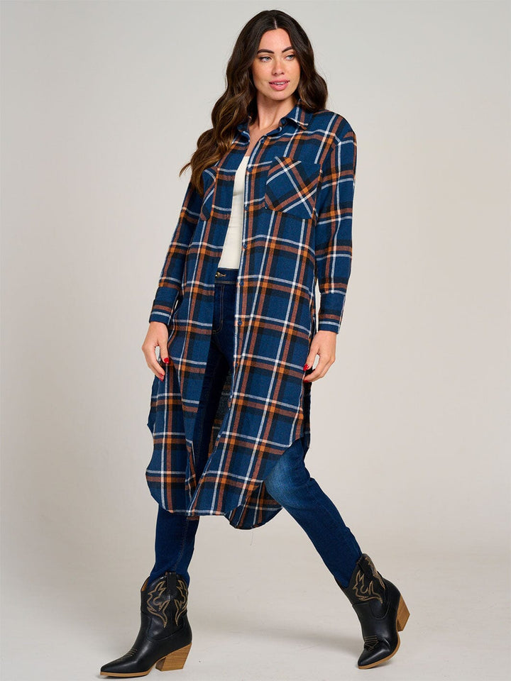 WOMEN'S LONG SLEEVE FRONT POCKET BUTTON UP PLAID SHIRT