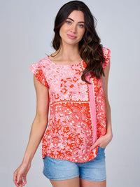 WOMEN'S RUFFLE SLEEVES LOOSE FIT FLORAL BLOUSE