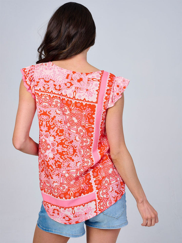 WOMEN'S RUFFLE SLEEVES LOOSE FIT FLORAL BLOUSE