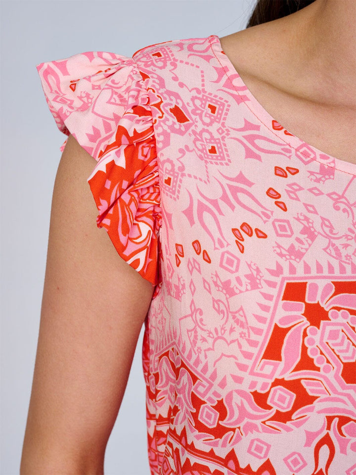 WOMEN'S RUFFLE SLEEVES LOOSE FIT FLORAL BLOUSE