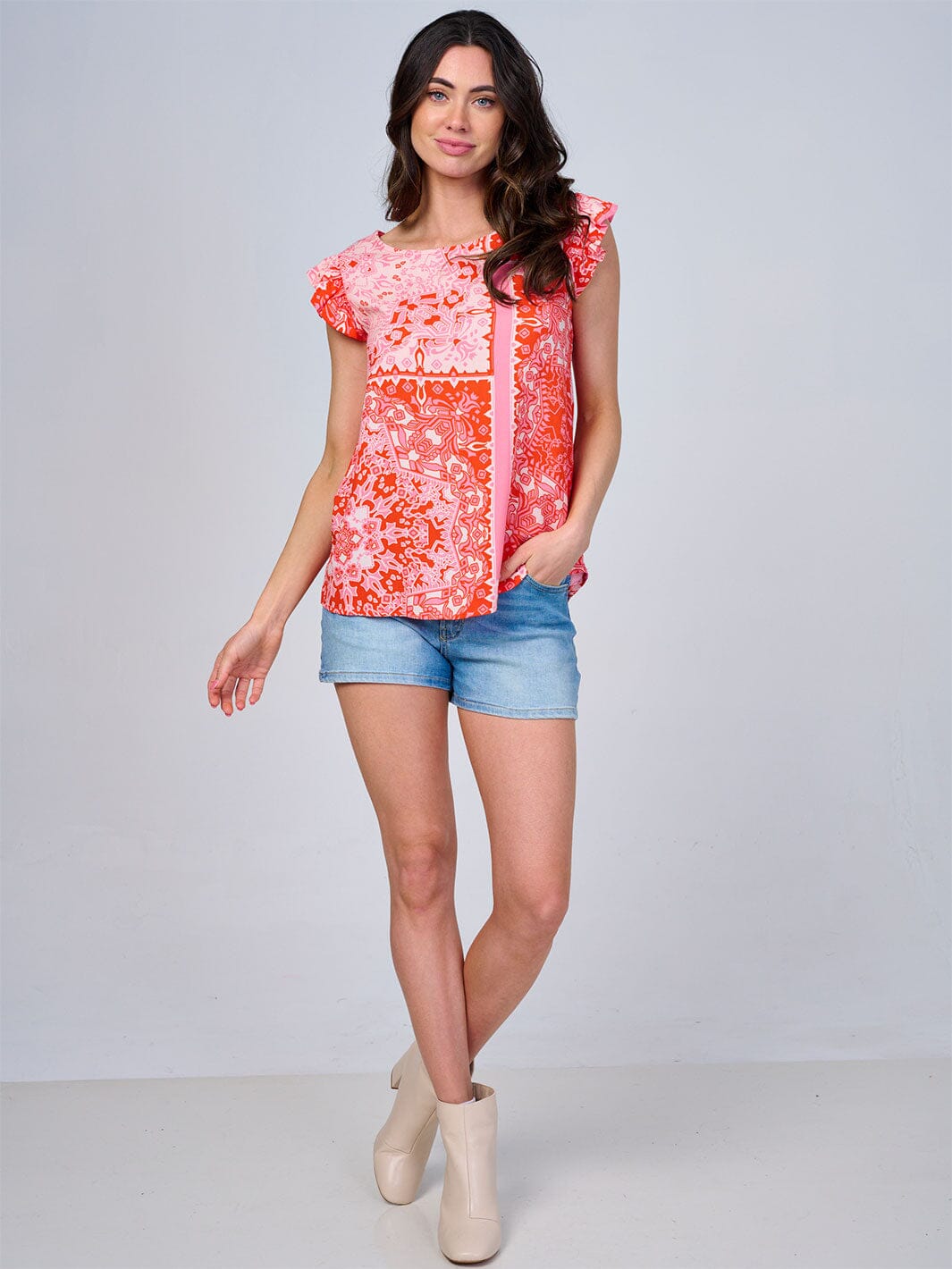 WOMEN'S RUFFLE SLEEVES LOOSE FIT FLORAL BLOUSE