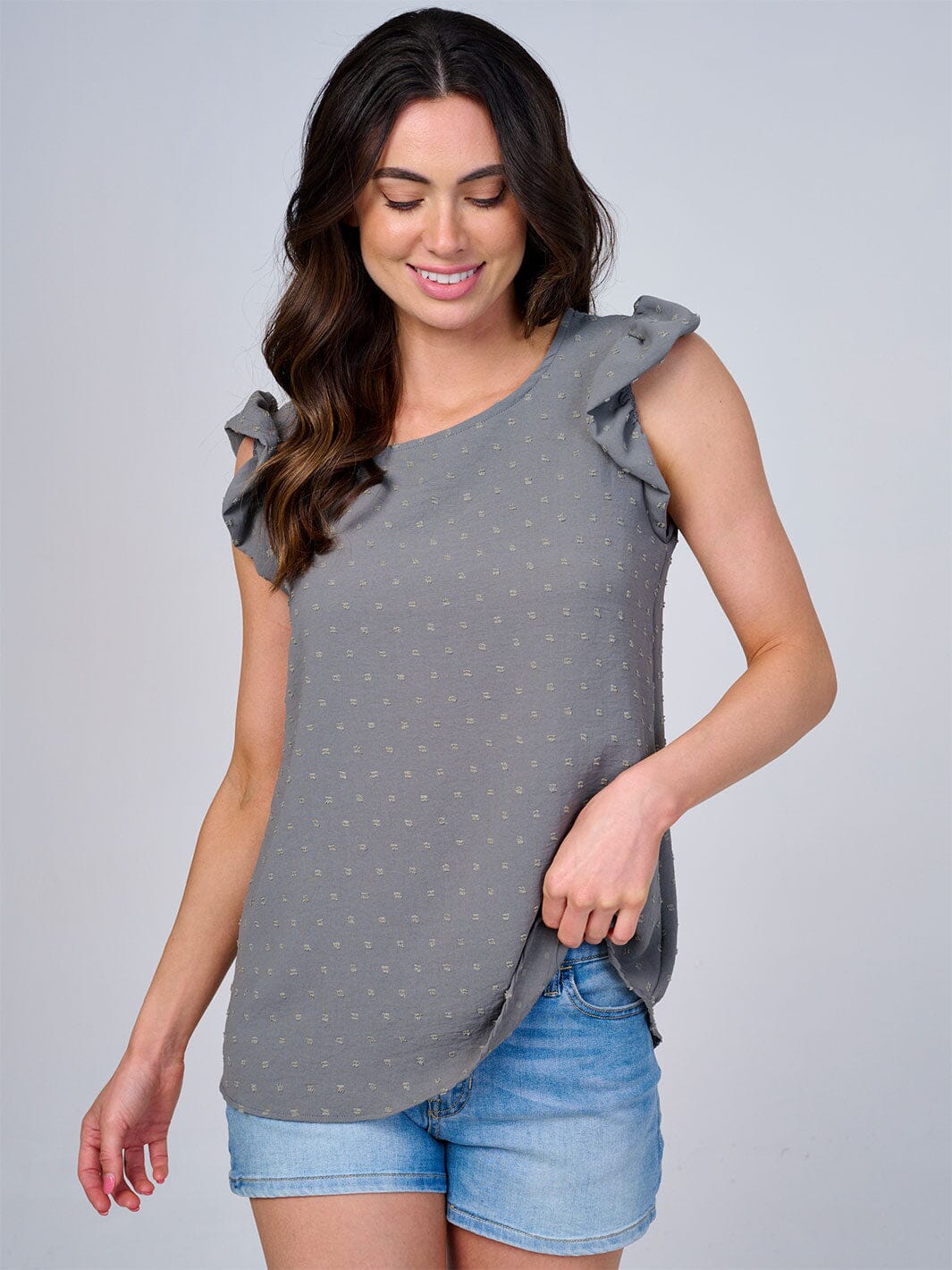 WOMEN'S RUFFLE SLEEVES SWISS DOTS BLOUSE