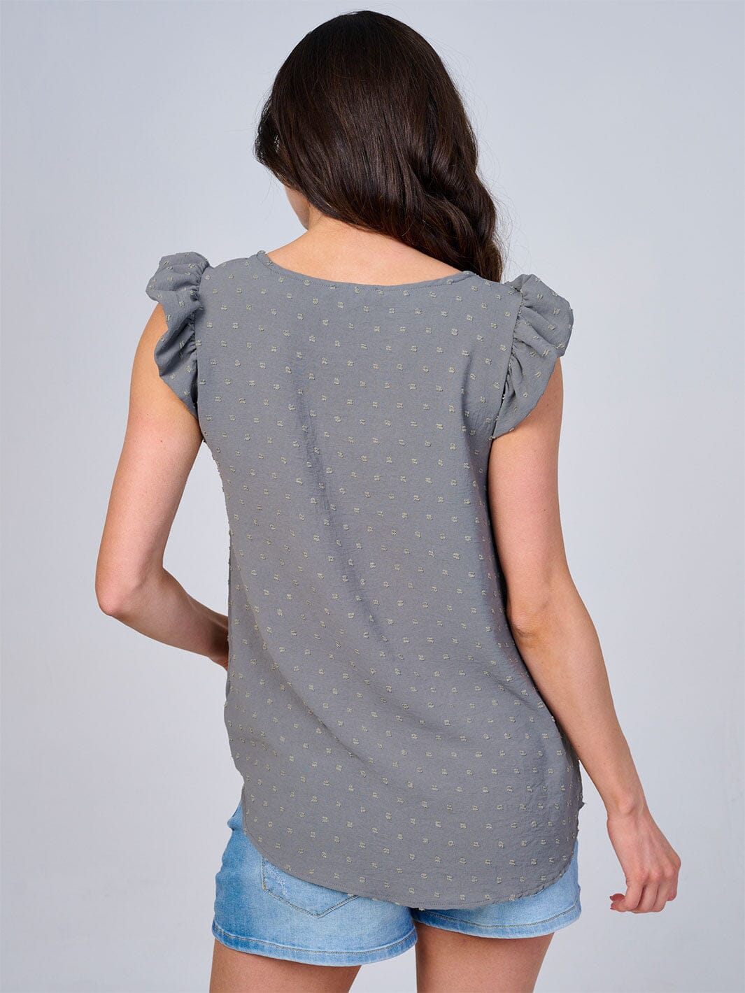 WOMEN'S RUFFLE SLEEVES SWISS DOTS BLOUSE