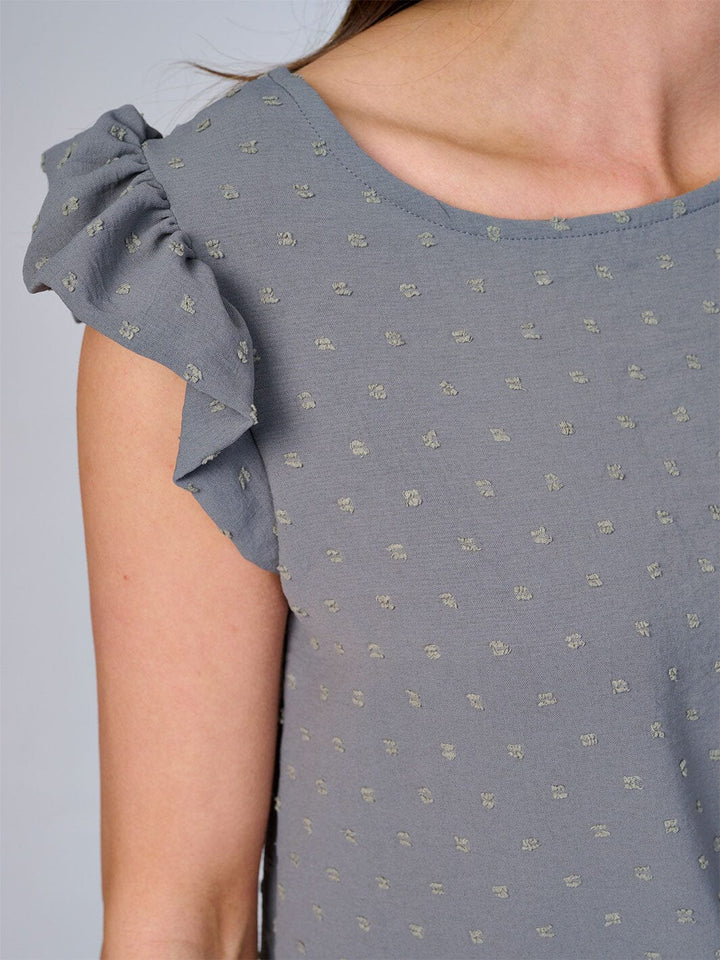 WOMEN'S RUFFLE SLEEVES SWISS DOTS BLOUSE