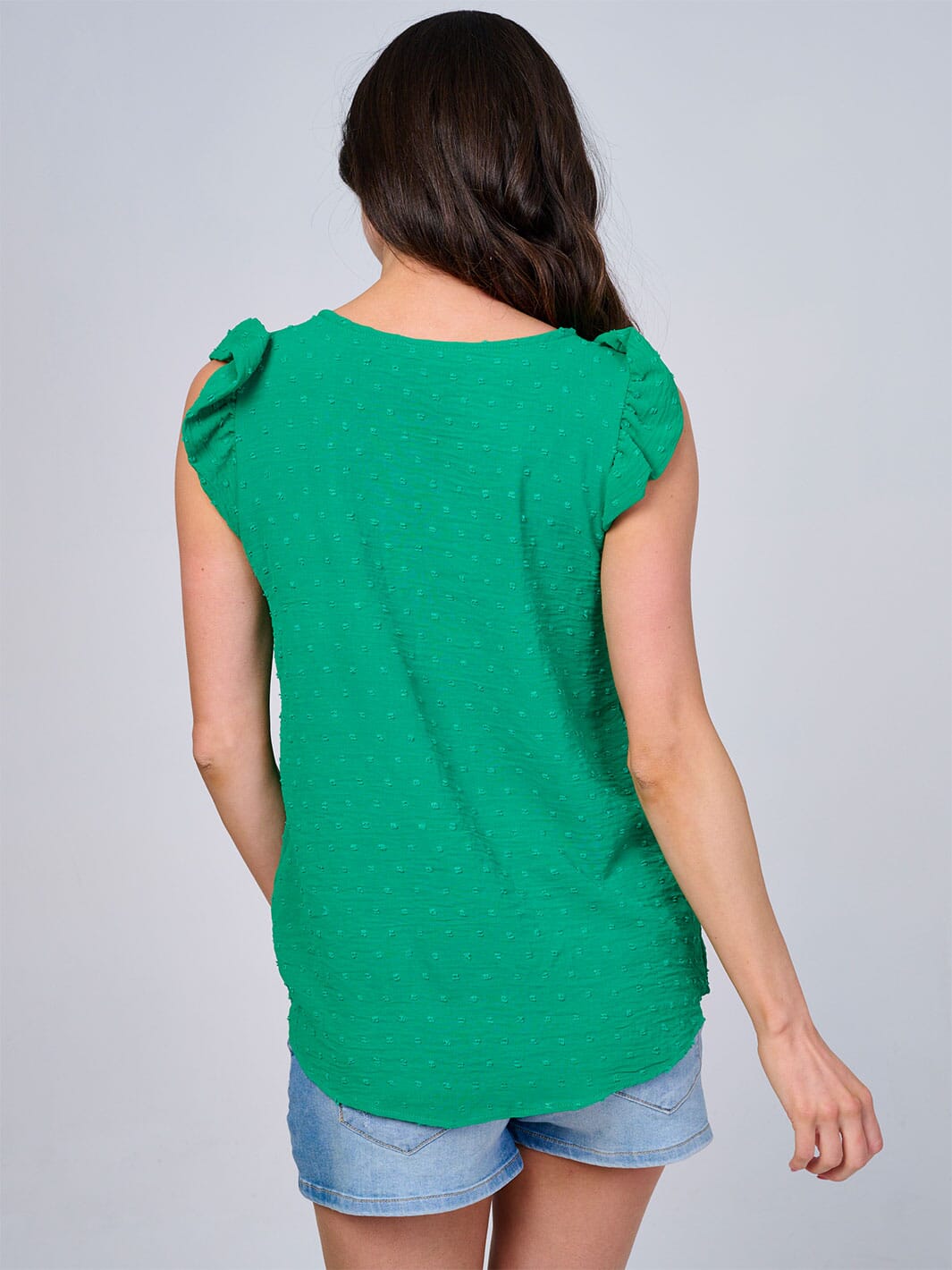 WOMEN'S RUFFLE SLEEVES SWISS DOTS BLOUSE