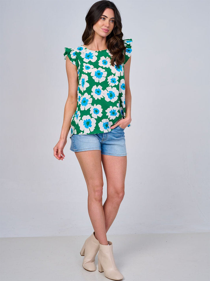 WOMEN'S RUFFLE SLEEVES FLORAL BLOUSE