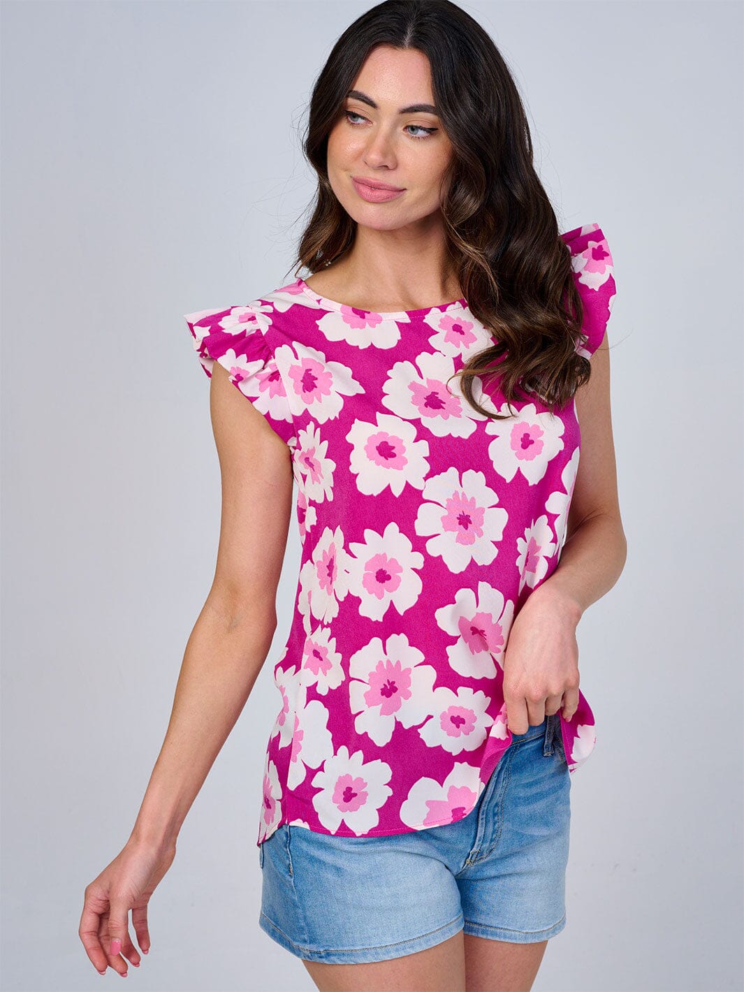 WOMEN'S RUFFLE SLEEVES FLORAL BLOUSE